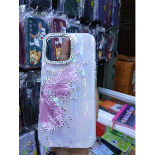 Luxury Marble Butterfly Rhinestone Glitter Case for iPhone 12 – Modern Executive Clear Silicone Protective Cover – Purplish Edition