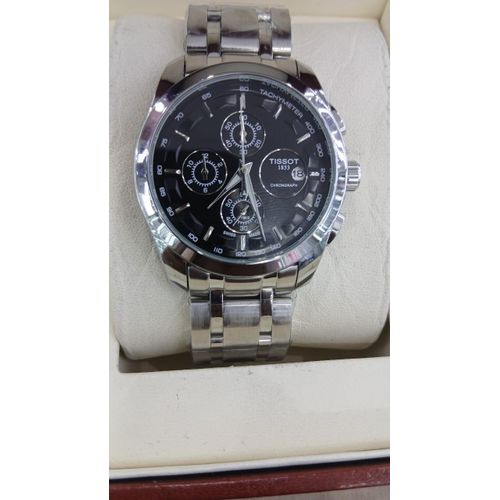 Stylish Tissot Mens Chronograph Watch with Battery Powered Movement Luminous Hands and Water Resistant Design