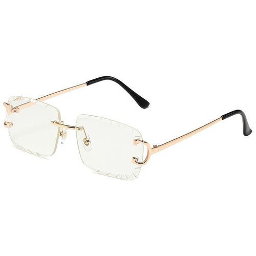 Trendy White Sunglasses - Beveled Rimless Square Frame Metal Sunglasses for Unisex