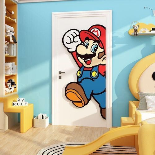 3D Super Mario Door Sticker for Kids Bedroom - Removable Vinyl Wall Decal - Creative Cartoon Home Decor for Nursery Playroom - Large Size