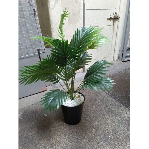 Artificial Palm Flower, Decor Stones With Spiral Black Bucket Vase