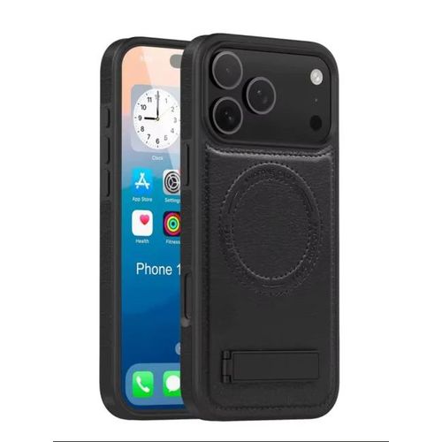 Mocome Premium PU Leather MagSafe Case with Kickstand for iPhone 17 Pro Max – Strong N52 Magnetic Wireless Charging Cover, Shockproof Anti-Slip Protective Phone Case (Black)