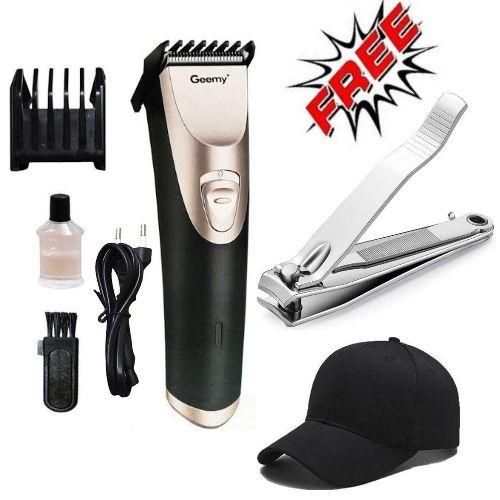 PERSONAL RECHARGEABLE HAIR TRIMMER/CLIPPER/SHAVING MACHINE + FREE CAP & NAIL CUTTER.