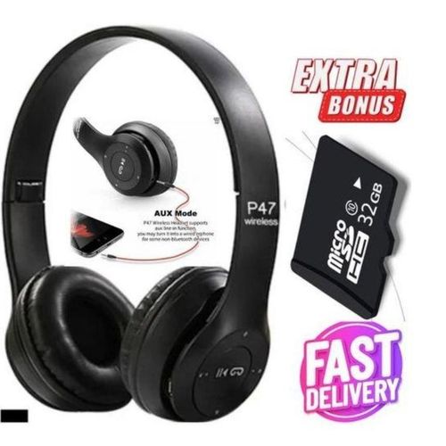 NEW Bluetooth Wireless Headphone Head Phone With Memory Card Slot FM Radio BONUS High Performance Speed 32 GB MEMORY CARD