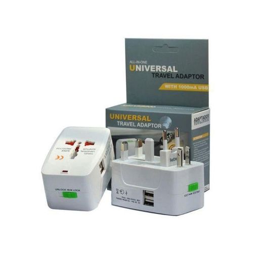 Universal Travel Power Adaptor Plug- 2 Usb Ports