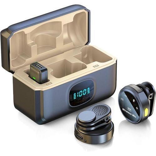 Wireless mic for YouTube Round Magnetic Button Microphone with Dual Noise Reduction, Digital Display, Charging Case, Professional Recording YouTube vlogging