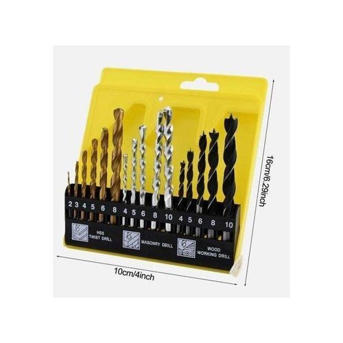 16-Piece Multi-Purpose Drill Bit Set - 3-in-1 Combination Kit for Metal, Masonry, and Wood (with Storage Case)