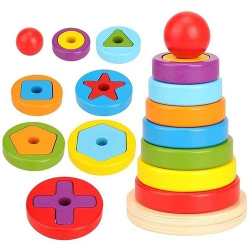 3 column rainbow towers wooden toys