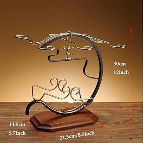 Golden Deer Wine Set Rack 1 Bottle Slot 6 Glass Holder Display Stand