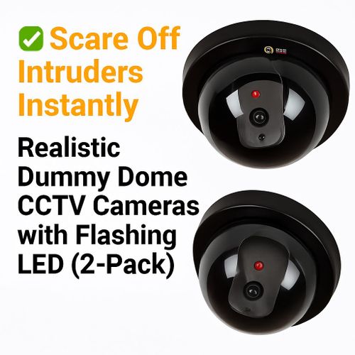 Scare Off Intruders Instantly - Realistic Dummy Dome CCTV Cameras with Flashing LED (2-Pack)
