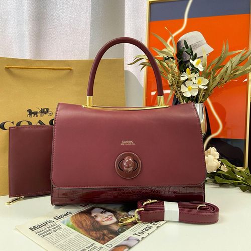 Luxury Croc-Pattern Top-Handle Handbag with Adjustable Sling - Maroon