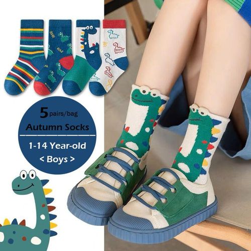 1-14T Kids Socks Spring Autumn Cotton Socks 5 Pairslot Soft Cotton Socks Calf Socks Little Big Boys Crew Sock5-8 Years Old