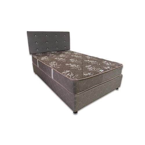 SILVER COMPLETE BED SET-DIVAN BASE + HEADBOARD + OPEN COIL SPRING MATTRESS