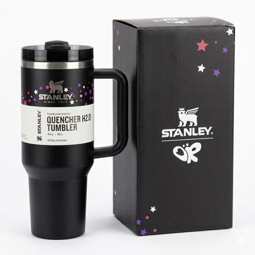 Stanely Quencher Style Tumbler black with stars Large Capacity Cup with Straw Lid for Everyday Hydration