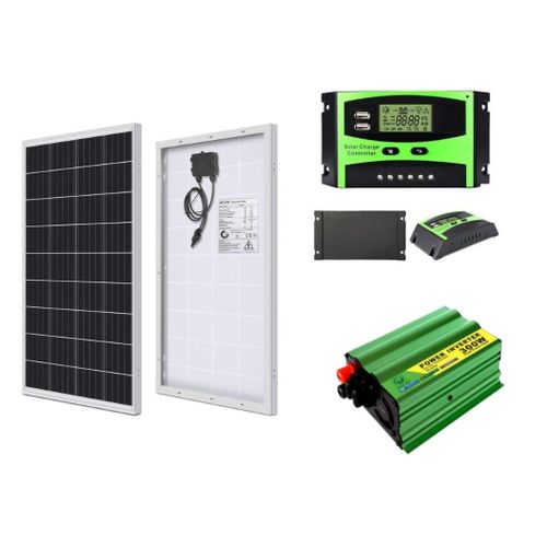 10W Solar Panel 80 W Monocrystalline All Weather Solar Panel+ Free 10A Solar Charge Controller + Free 300W Solar Power Inverter DC To AC Solar Inverter