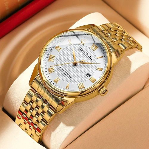 5010 Men's Quartz Luxury Waterproof Stainless Steel Watch - White Gold