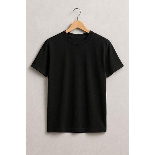 Black Round Neck Cotton T-Shirt Unisex