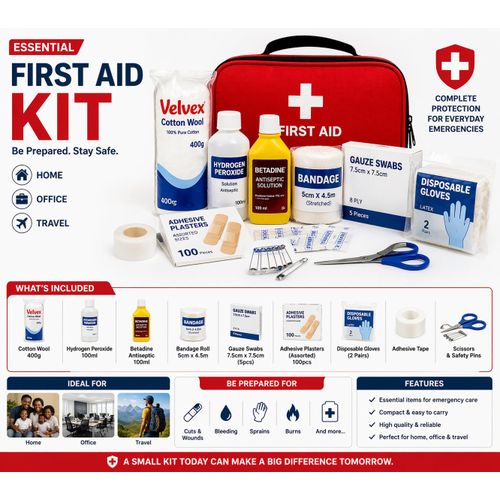 Home First Aid Kit- Cotton Wool Methylated Spirit Gauze Roll Adhesive Bandage Gloves Emergency Care Set