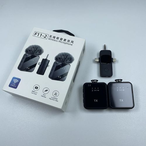 F11-2 Wireless Double Mini Wireless Lavalier Microphone Kit for Vlogger Photo Video Audio Recording Live Interview Mic