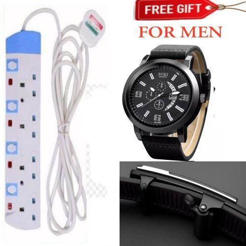 Power King BEST 4 WAY POWER SOCKET // 4 way power extension with switch + LUXURY WATCH AND BELT