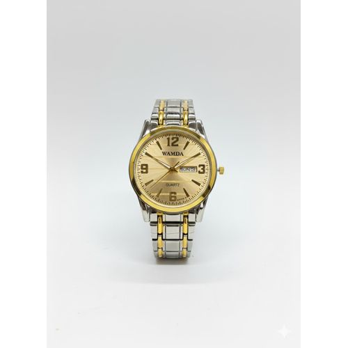 Mens Luxury two -Tone Quartz watch-gold /silver stainless steel Day and Date display