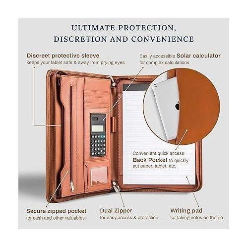 PU Leather Business Portfolio Folder - Zippered A4 Tablet Sleeve, Card Slots, Writing Pad - Ideal for Professionals