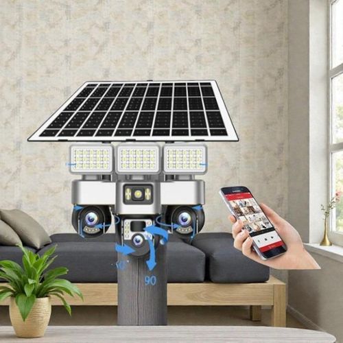 Home security and surveillance solution with High Brightness Solar Flood Light with Two In One V380 Pro 12MP 4G Sim card PTZ Rotating Multiple Lens screens Outdoor Security Solar CCTV Camera