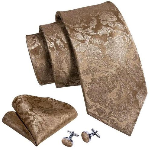 Necktie with Free Cufflinks and a Pocket Square Light brown paisley necktie tie