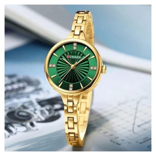 Gold & Emerald Crystal Accent Wristwatch