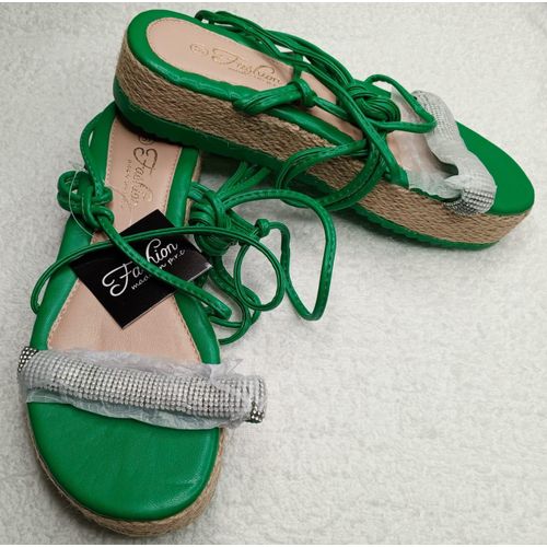 Vibrant Green Lace-up Espadrille Sandals