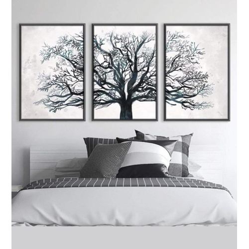 A2 Framed Wall Art Set of 3 Abstract Tree Design Printed Wall Decor with Wooden Frames Ready to Hang