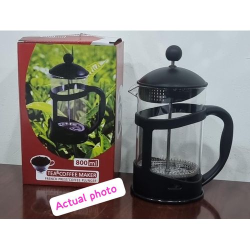 800ml French Coffee Plunger800ml French Press Coffee Tea MakerHeat-Resistant Glass Plunger Pot With Stainless Steel Filter - BlackGlass Tea Infuser With Plunger