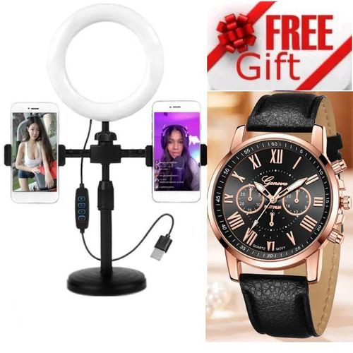 Professional Studio Ring Light with Stand – Bright LED for Clear Recording + FREE LADIES LUXURIOUS WRIST WATCH