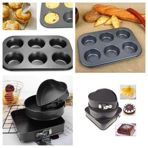 Non-Stick Baking Set of 4 Tins - Heart, Square, Round - 24-28cm - Heavy-Duty Bakeware
