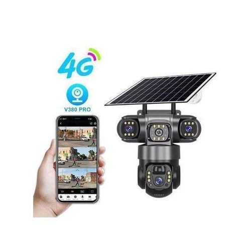 Solar Light 4G 4MP Triple Lens (Three) Solar Powered PTZ Camera - (PIR Human Detection, Colored Night Vision, All weatherproof)