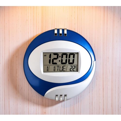 Durable Digital Table and Wall Mount Alarm Clock with Date and Time LCD Display for Desk