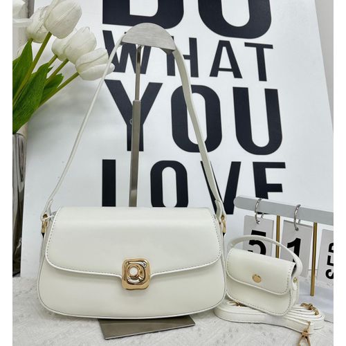 Pristine White Two-Piece Bag Set – Luxury Shoulder Bag with Matching Accessory Pouch