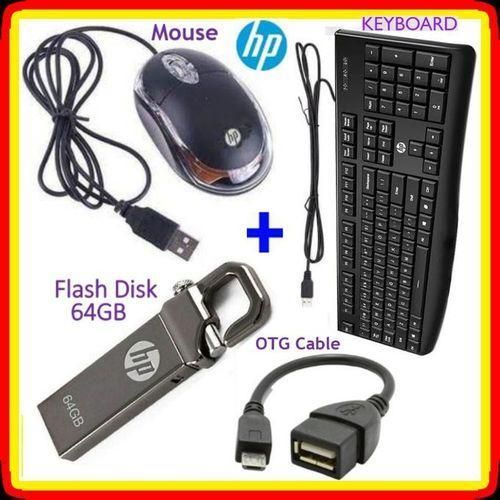 Wired Optical Mouse +Flash Disk 64GB + OTG Cable + Keyboard