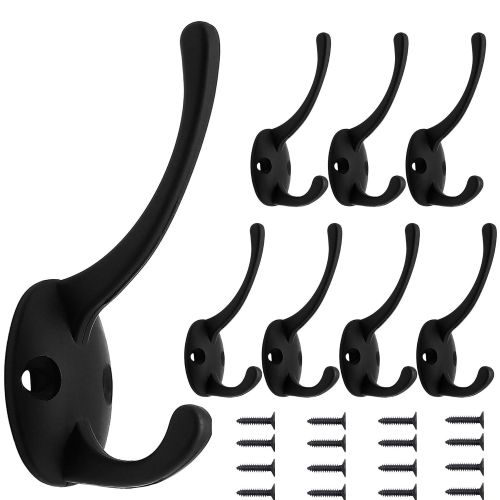 Coat Hooks Wall Mounted, 8 Pack Metal Hooks for Hanging, Black