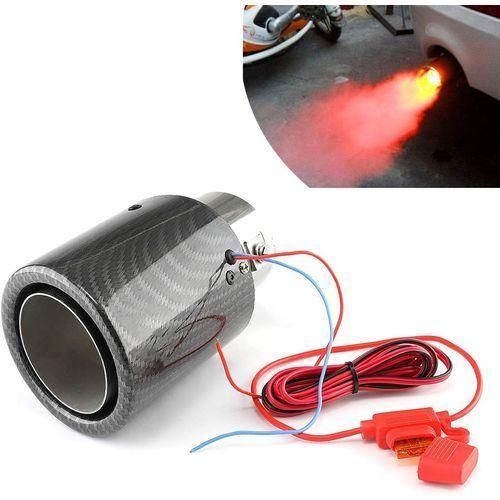Racing Red Flame Led Exhaust Muffler Tip Carbon Fiber 2.5 Inch Inlet 4 Inch Outlet - Rolled Style