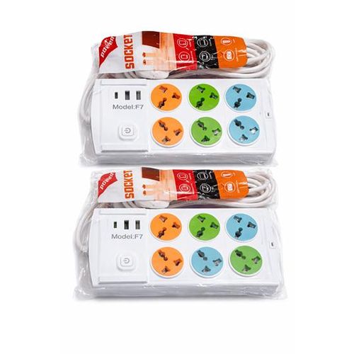 6 way power extension cord with charging pods