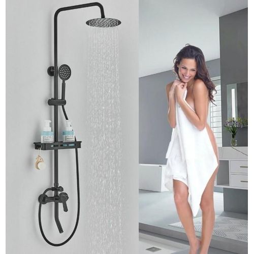 Shower System 8 Inch Rainfall Shower Head Matte Black Outdoor Shower Fixture 3 Function Stainless Steel Wall Mount Shower Faucet Set with Handheld Sprayer and Tub Spout