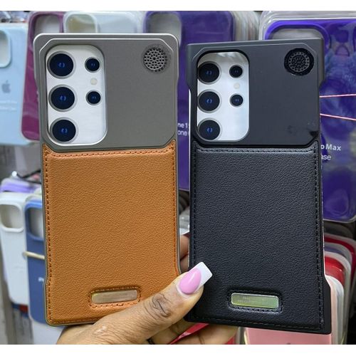 Luxury Frameless Leather Magnetic Case with MagSafe, Metallic Frame, and Patina Leather Design for Samsung S22 Ultra - Black