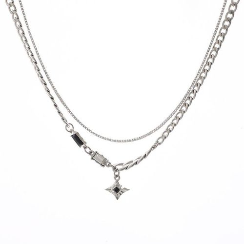 50CM Double Layer Necklaces For Men Hip-Hop Titanium Steel Non-Fading Sweater Chain Sparkling Diamond Star Pendant Necklace