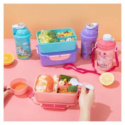 Unicorn Lunch Box Water Cup Set, 3 Compartments Cartoon Mermaid Salad Box, Lunch Box for School kids, school snack box