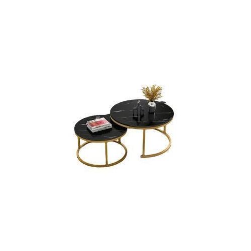 2 black glass marble-effect nesting coffee tables with gold-toned metal legs