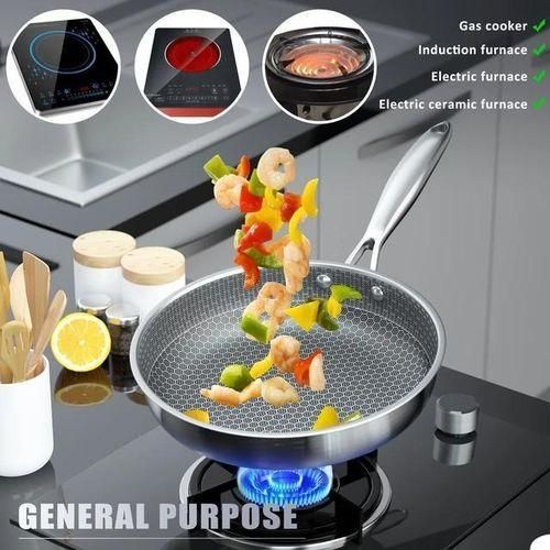 Hot sale 28cm Honeycomb Hybrid Stainless Steel Frying Pan, 10 inch Large Honeycomb Skillet with Handle - Induction Cooking Fry Pans, Black 10" , Compatible with All Cooktops