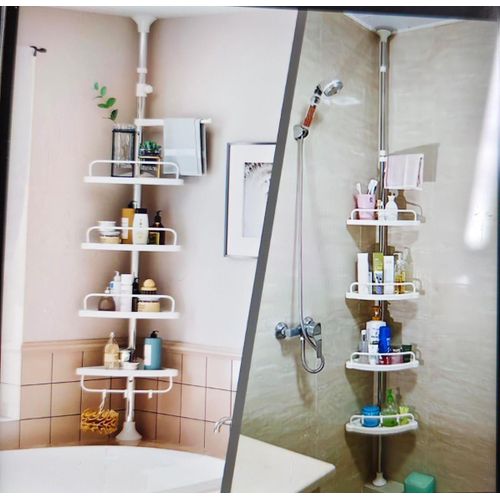 4 Layer Adjustable Stainless-Steel Bathroom Shower Corner Tripod Storage Rack for Bathroom Space