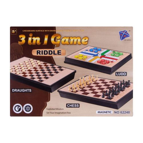 Genuine Board Large 3 In 1 Riddle Game - Chess Draughts Snakes And Ladders