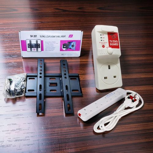 Heavy Duty Skilltech 15-43 Inch Tilting TV Mount + Power King 4 Way Cable + FREE FK Guard